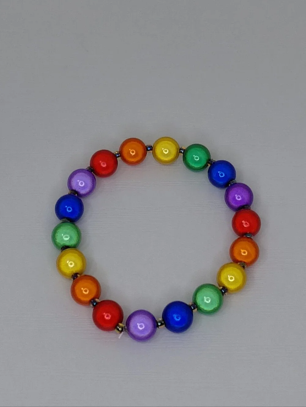 Hand Crafted Bright Rainbow Pearl Bead Stretch Bracelet 7.75 Inch